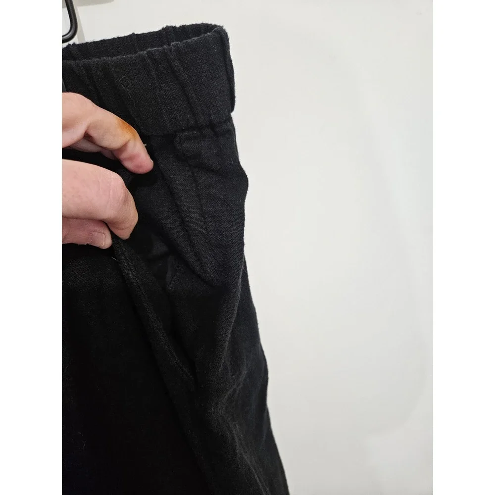 Banana Republic Womens XL Black Linen Rayon Blend Elastic Waist Straight Leg Pan